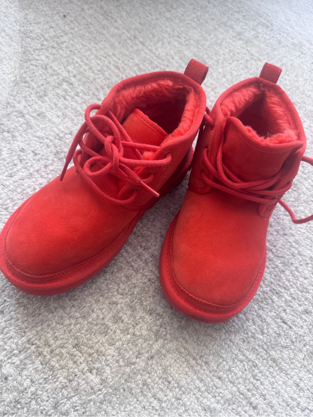 UGG Kids Red Lace-Up Shearling Boots